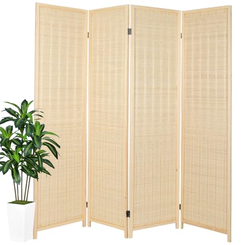 4 Panel Bamboo Room Divider, 5.6 FT Folding Privacy Screen, Bamboo Panel Divider Screen for Room Separation, Freestanding Partition for Home, Office, Bedroom (Beige) ZFFURN