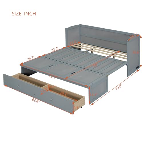 Harper & Bright Designs Queen Size Murphy Bed Cabinet, Solid Pine Wall Bed Chest with USB, Charging Station and Large Storage Drawer for Home Office or Small Room - Gray Harper & Bright Designs