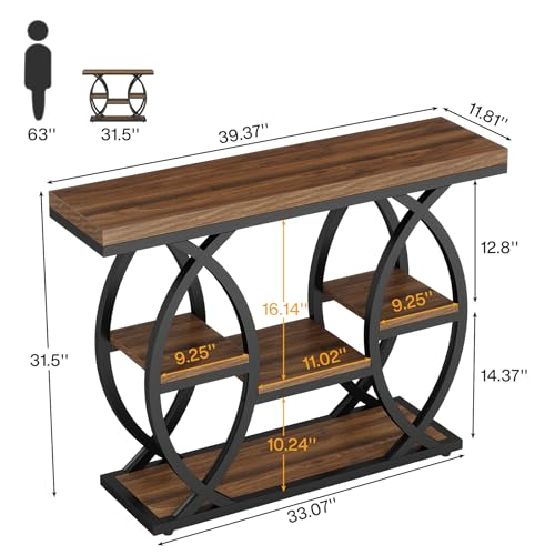 Tribesigns 39.4" Console Table, Industrial 4-Tier Sofa Table Entryway Table with Storage Shelves, Narrow Wood Accent Tables with Metal Frame for Small Spaces, Hallway, Foyer, Rustic Brown Tribesigns