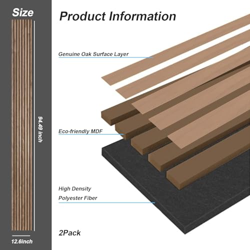 KANAGAWA Wood Wall Panels, 2 Pack Wood Slat for Wall, Decorative Acoustic Panels for Interior Wall, 94.5"×12.6" Slat Wall Paneling, 3D Soundproof Panels for Living Room, Bedroom, Offices, Walnut KANAGAWA