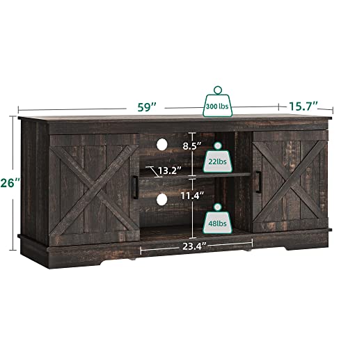 YITAHOME TV Console for 65 Inch TV, Farmhouse TV Stand with Double Barn Doors and Storage Cabinets, Mid Century Modern Media Console Table TV Cabinet for Living Room, 59 Inches, Dark Oak - WoodArtSupply