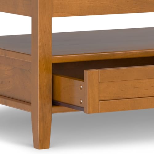 SIMPLIHOME Warm Shaker SOLID WOOD Wide Rectangle Transitional Lift Top Coffee Table for The Living Family Room, 48 inch, Light Golden Brown SIMPLIHOME