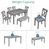 LUMISOL 6-Piece Solid Wood Dining Table Set, Farmhouse Kitchen Table Set with 4 Upholstered Chairs and Bench for Kitchen, Dining Room, Living Room, Grey LUMISOL