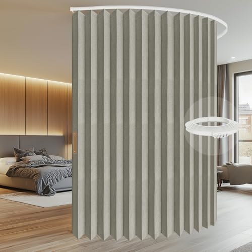 AJAZZ 100% Blackout Accordion Room Divider Curtains - with Flexible Ceiling Track Total Privacy Sound Proof Curtains Suitable for Bedroom Patio Sliding Door(Grey, W100 x L84, 1 Pack) AJAZZ