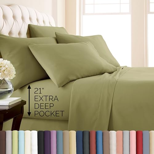 Southshore Fine Living, Inc. 6-Piece Full Size Bed Sheets Set, 21-Inch Extra Deep Pocket Fitted Sheet Full, Flat Sheet, Microfiber Bedding, Sage Green Pillow Cases Standard Size, Sage Green Sheets Southshore Fine Living, Inc.