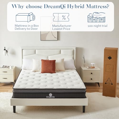 DreamQi Queen Mattress in a Box,8 Inch Hybrid Queen Size Mattresses,Gel Memory Foam and Pocket Spring Queen Bed Mattress,Medium Firm,Breathable Comfort Soft Mattress Pressure Relief