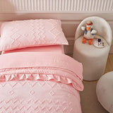 AIKASY Toddler Bedding Set 4 Pieces Super Soft Comforter Set, Shabby Boho Bohemian Design for Boys and Girls（Ruffle Fringe Comforter, Flat Sheet, Fitted Sheet and Pillowcase）- Coral Pink AIKASY