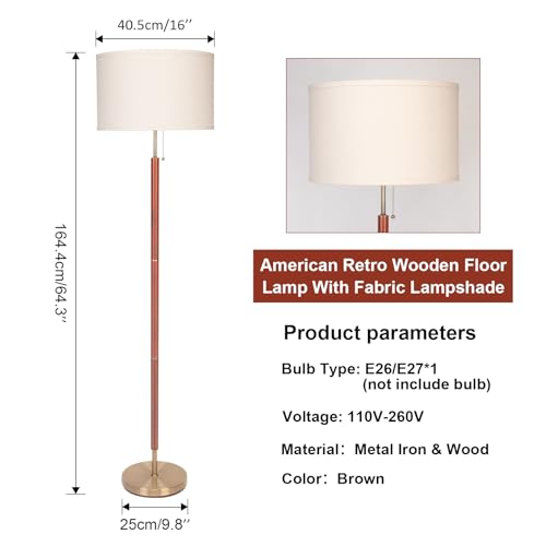 lianheng Mid Century Modern Floor Lamp,Floor Lamp Wood for Living Room,Stand Lamp with Beige Fabric Lampshade for Bedroom, Study Room and Office lianheng