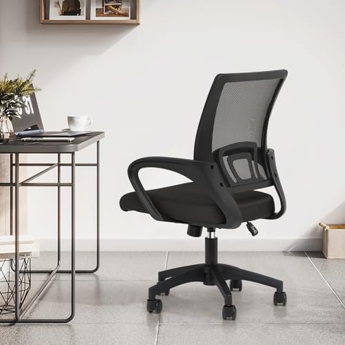 MoNiBloom Mesh Office Chair, Ergonomic Computer Chair for Adults, Rolling Swivel Mid-Back Desk Chair with Lumbar Support, Comfy Armrest for Home Office, Gaming, Black MoNiBloom