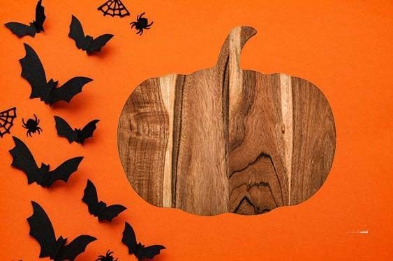 Halloween Pumpkin Shaped Wood Cutting Board for kitchen Decoration, Gothic Cutting Boards with Handle, Charcuterie Wooden Boards, Serving Platter (Pumpkin Board 12"L x 13"W)