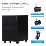 3 Drawer Mobile File Cabinet with Lock, Metal Filing Cabinet with Wheels, Under Desk Storage Cabinet for Home Office, Fully Assembled, Black WoodArtSupply