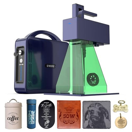 GWEIKE G2 Max 50W Fiber Laser Engraver with 3D & Deep Engraving, 15000mm/s Fast Laser Engraver Machine, 150x150mm Working Area, 0.001mm Laser Marking Machine for Jewelry, Metal, Leather, Dog Tags G·WEIKE