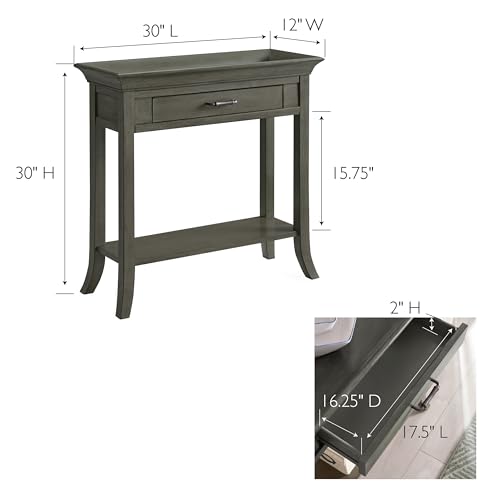 Topol Tray Edge Solid Wood Console Table with Drawer and Shelf, Smoke Gray Wash, Perfect for Entryways, Hallways, and Living Rooms – Leick Home, 10127-GR Leick Home
