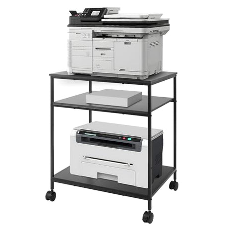 EMERIT Large Printer Stand, 23.6" W x 18.9" D x 31.5" H Printer Table with Adjustable Storage Shelf, 3 Tier Rolling Laser Printer Cart with Wheels for Home Office- Support 100 LBS Each Tier EMERIT