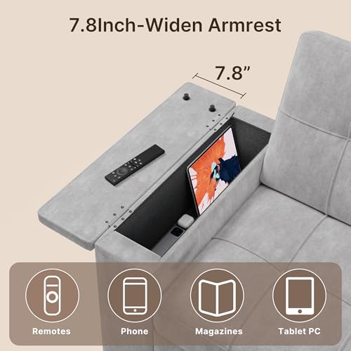Gizoon Convertible Sofa Bed Futon, 70.9'' Sleeper Loveseat with Pull Out Couch, 3 in 1 Plush Fleece Fabric Futon Couch with Side Pockets, Storage Armrest & Adjustable Backrest for Living Room, Grey Gizoon