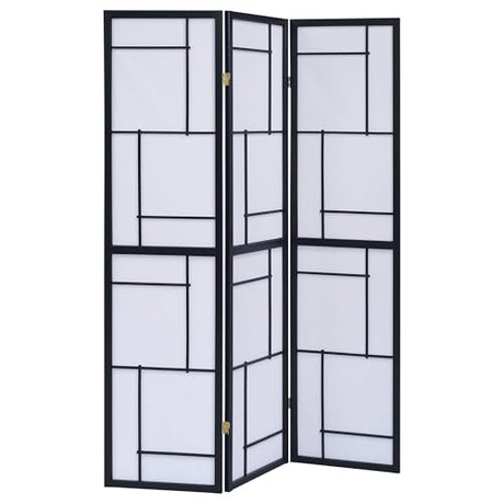 Coaster Home Furnishings - Damis - Solid Wood - 70-Inch 3-Panel Room Divider Folding Shoji Screen with White Paper Panels and Geometric Design - Living Room & Bedroom - Black and White - 900102 Coaster Fine Furniture