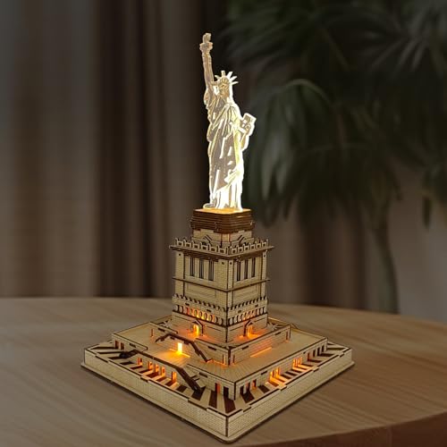 Ysityum 3D Wooden Puzzle for Adults - Statue of Liberty Wood Puzzle Modle Kits with USB LED Light, DIY Architecture Building Craft Toy Set Brain Teaser Gifts for Kids & Teens (147PCS) Ysityum