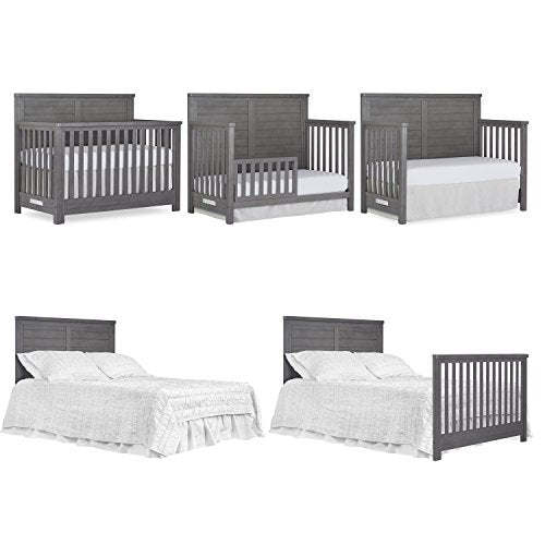 Evolur Belmar Flat 5-in-1 Convertible Crib in Rustic Grey, Features 3 Mattress Height Settings, Greenguard Gold Certified, Made of Kiln-Dried Hardwood - WoodArtSupply