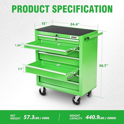 DNA MOTORING 7-Drawer Rolling Tool Cabinet Chest with Keyed Locking System Non-Slip Mat, for Garage Warehouse Workshop, Green, TOOLS-00399 - WoodArtSupply