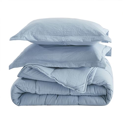 HIG Pre Washed Down Alternative Comforter Set Twin - Reversible Chic Quilt Design - Box Stitched with 4 Corner Tabs - Lightweight for All Season - Blue Duvet Comforter with 2 Pillow Shams HIG