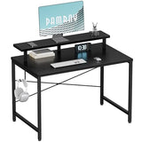 Pamray 32 Inch Small Computer Desk with Monitor Stand, Simple Office Desk with Headphone Hook for Small Spaces, Kids Study Writing Table for Bedroom, Black Pamray
