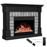 50”Electric Fireplace Mantel Wooden Surround Firebox, TV Stand with Freestanding Electric Fireplace, Adjustable Flame, Temperatures, Remote Control, 750W/1500W Black Electactic