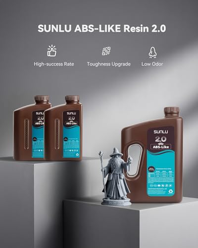 SUNLU ABS-Like 3D Printer Resin 2.0, Smooth Matte Surface, Perfect for high-Detail Models, 405nm UV Photopolymer Resin, Non-Brittle & Low Odor, 1000G Dark Grey