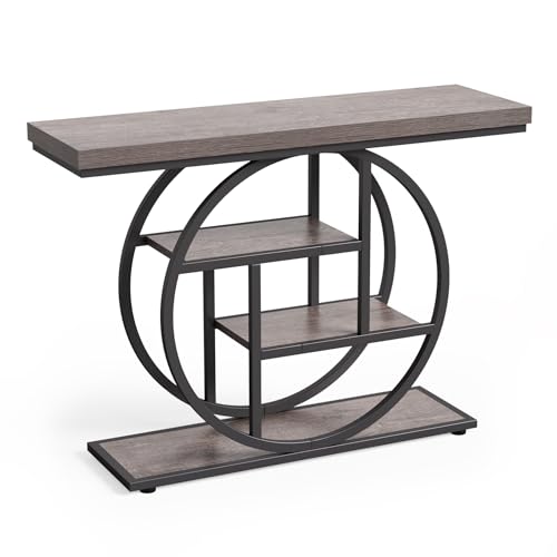 Little Tree Console Table, 4-Tier Entryway Table Behind Couch Table, 41.3-Inch Farmhouse Sofa Table for Living Room, Foyer Hallway Table for Entrance, Grey and Black LITTLE TREE