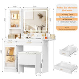 NUNU LAB White Vanity Desk with Mirror and Lights, Makeup Vanity Set with Storage Shelf and Drawers, Bedroom Dressing Table with RGB Cabinets, Cushion Stool for Women, Girls, Teens (052 White) NUNU LAB
