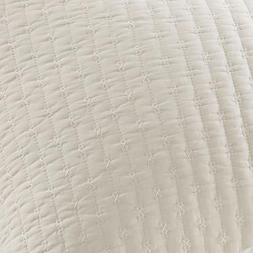 Levtex Home Cross Stitch Reversible Full/Queen Quilt Set (88x92in) with 2 Pillow Shams (26x20in) - Stitch Texture - Cream - Cotton Full/Queen Size Quilt Bedding Set - Lightweight, Soft, Pre-Washed Levtex Home