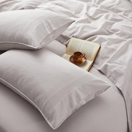 OnlySet 4Pcs Organic Linen Sheets Full Size, 100% French Linen from Normandy, Breathable Natural Linen Full Sheet Set with 16 Inch Deep Pocket, 1 Flat Sheet, 1 Fitted Sheet, 2 Pillowcases OnlySet