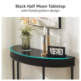 unipaws Fluted Half Moon Console Table, Modern 2-Tier Black Entryway Console, Sofa Back Table for Living Room, Hallway & Foyer (36" Width) unipaws