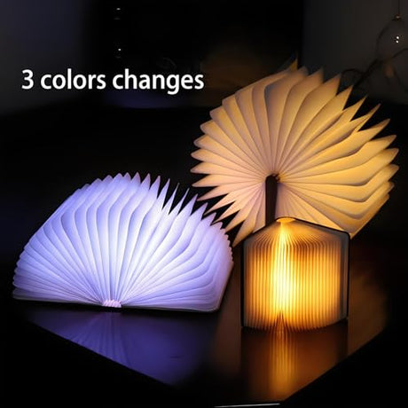 Ngtcglm Wooden Book Lamp, 3 Colors Folding Book Lamp, USB Rechargeable Book Lights, Light Up Book Lamp Decor, Novelty Unique Lamp, Creative Gifts for Book Lovers Ngtcglm