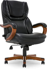 Serta Conway Big and Tall Executive Office Wood Accents, Adjustable High Back Ergonomic Computer Chair with Lumbar Support, Bonded Leather, 30.5D x 27.25W x 47H in, Black Serta