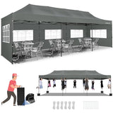 Tooluck 10x30 Pop up Heavy Duty Canopy with 8 sidewalls, Waterproof Commercial Pop up Party Tent Canopy,Outdoor Tents for Wedding Parties, 3 heigh Adjustable Gazebo with Wheeled Bag,Grey Tooluck