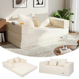 COMAX Futon Sofa Bed, 4‑in‑1 Convertible Sofa Bed, Folding Boneless Couches for Living Room, Fold Out Small Foldable Loveseat Floor Sleeper Comfy Mattress Lounge Space‑Saving, Beige COMAX
