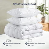 UNIKOME Queen Comforter Set White - Ultra Soft Boho Pintuck Down Alternative Bedding Set for All Seasons, 3 Pieces Lightweight Warm Pinch Pleat Bed Set with Comforter, 2 Pillowcases UNIKOME