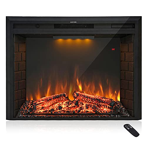 Masarflame 30'' Electric Fireplace Insert, Retro Recessed Fireplace Heater with Fire Cracking Sound, Remote Control & Timer, 750/1500W, Black Masarflame
