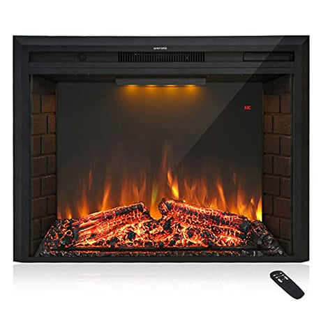 Masarflame 30'' Electric Fireplace Insert, Retro Recessed Fireplace Heater with Fire Cracking Sound, Remote Control & Timer, 750/1500W, Black Masarflame