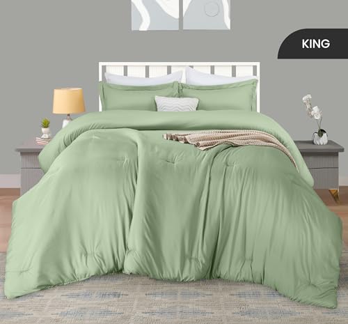 King Comforter Set 3 Piece Sage Green by Utopia Bedding, Comforters King Size, Bedding Comforters Sets, Down Alternative Soft Bed Set, 1 Comforter (90 x 102 inches) 2 Pillow Shams (20 x 36 inches) Utopia Bedding