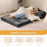 feliz home Folding Mattress Twin, Convertible Sofa Bed Foldable Futon Mattress with Corduroy Cover, Fold Out Floor Couch Bed for Living Room, High-Density Memory Foam, 5'', Grey feliz home