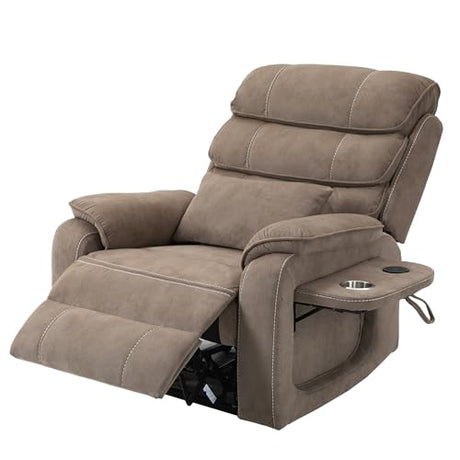 JIKFRIMA Power Lift Recliners Chairs for Elderly Adults Lay Flat Recliner with Heat & Massage, Wireless Charging Device, USB Ports, Cup Holder, Lumbar Pillow, 400Lbs（Velvet Fibric,Light Brown） JIKFRIMA