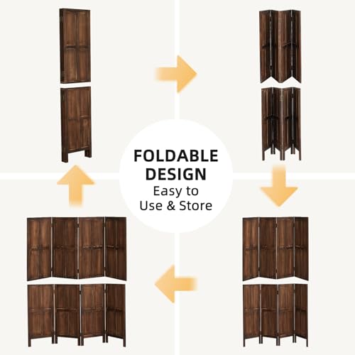 Asnefeli Wood 4 Panel Room Divider, 5.6Ft Detachable Folding Privacy Screen for Room Separation, 33.5" 2in1 Removable Short Wall Divider Screen for Home Office, Bedroom, Dog Gate for Isolate Dog-Brown Asnefeli