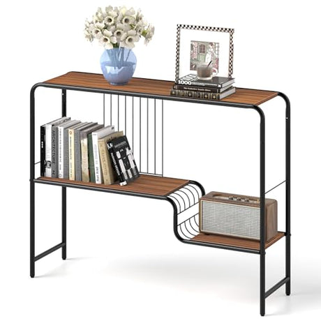 Giantex 2-Tier Console Table, 35.5" Narrow Entryway Table w/Irregular Storage Shelves & Metal Frame, Adjustable Foot Pads, Industrial Long Sofa Side Table for Hallway, Living Room, Foyer, Bedroom Giantex