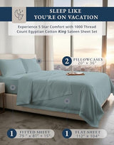 LANE LINEN 1000 Thread Count 100% Egyptian Cotton King Size Sheets – Silky Sateen Weave, Naturally Cooling & Durable, Ultra-Soft Luxury You Can Feel,15" Deep Pocket King Sheet Set – French Blue LANE LINEN
