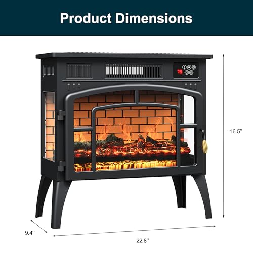 Royalcraft Electric Fireplace Heater, Freestanding Electric Fireplace Stove 5118 BTU with Remote Control, Realistic Flame Effect and Infrared Heating, Overheating Safe Design for Living Room, Bedroom RoyalCraft