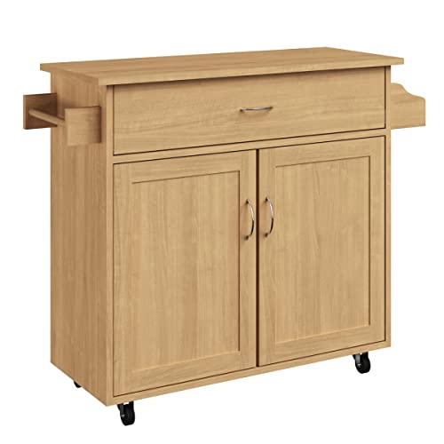 Lavish Home Kitchen Island with Spice Rack and Storage Cabinet - Rolling Cart with Drawers to Use as Coffee Bar, Microwave Stand, or Storage (Oak) - WoodArtSupply