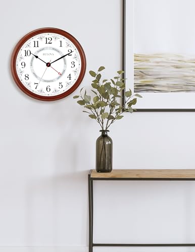 Bulova Daily Wall Clock, Model C4804 | Brown Cherry Finish | Modern Design | Large Easy-to-Read Numerals | Quartz Movement | Battery Operated Bulova