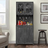 YITAHOME Farmhouse Bar Cabinet, 67" Tall Wine Bar Cabinet with for Wine Glass Rack, Home Bar Cabinet with Open Storage Shelves ＆ Glass Doors for Living Room, Hallway, Charcoal Grey YITAHOME