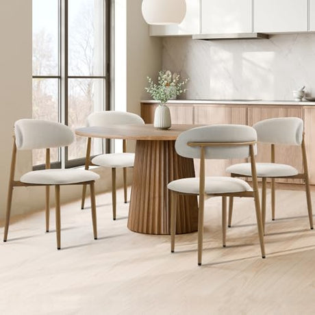 UVV Dining Chairs Set of 4, Metal Kitchen Chairs with Modern Fabric Upholstered for Dining Room, Beige UVV